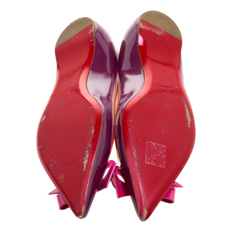 Pre Owned Christian Louboutin Tricolor Patent Leather and PVC Suspenodo Flats Size 37