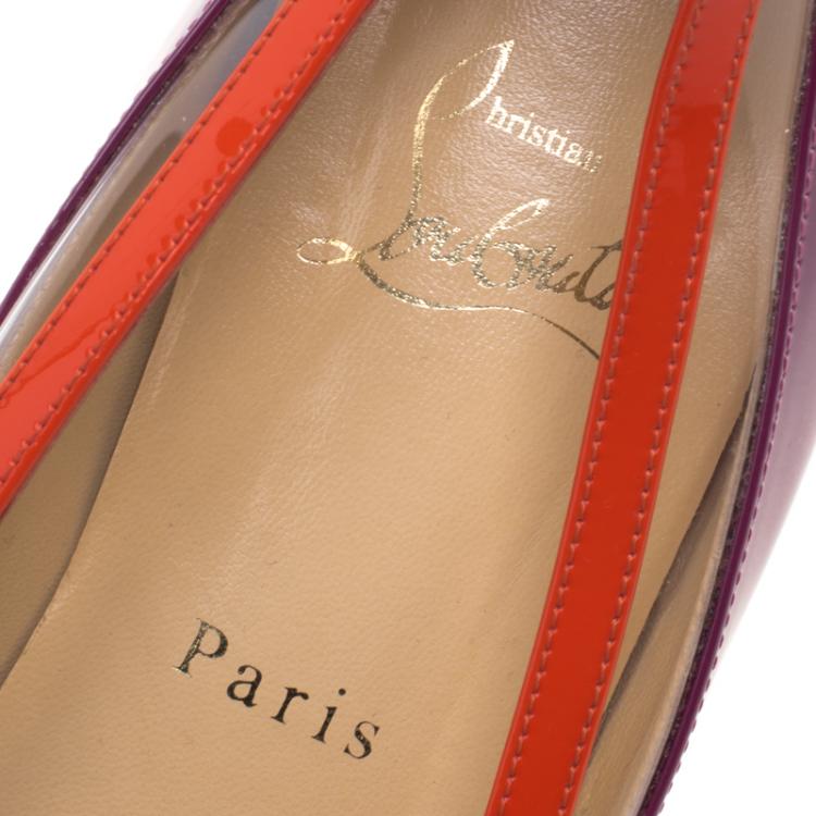 Pre Owned Christian Louboutin Tricolor Patent Leather and PVC Suspenodo Flats Size 37