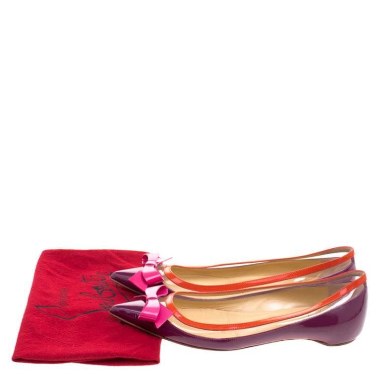 Pre Owned Christian Louboutin Tricolor Patent Leather and PVC Suspenodo Flats Size 37