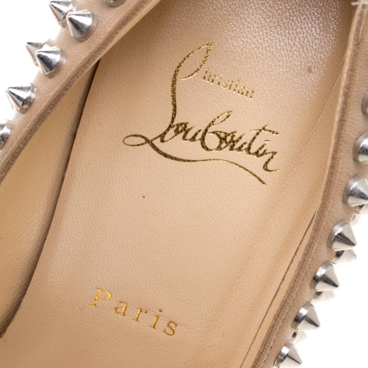 Pre Owned Christian Louboutin Beige Leather Fifi Spike Pumps Size 39
