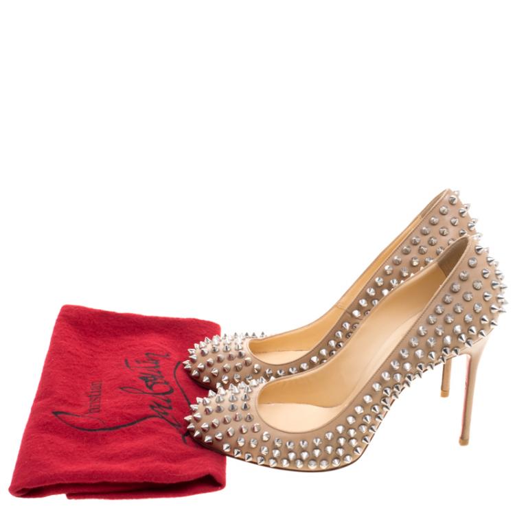 Pre Owned Christian Louboutin Beige Leather Fifi Spike Pumps Size 39