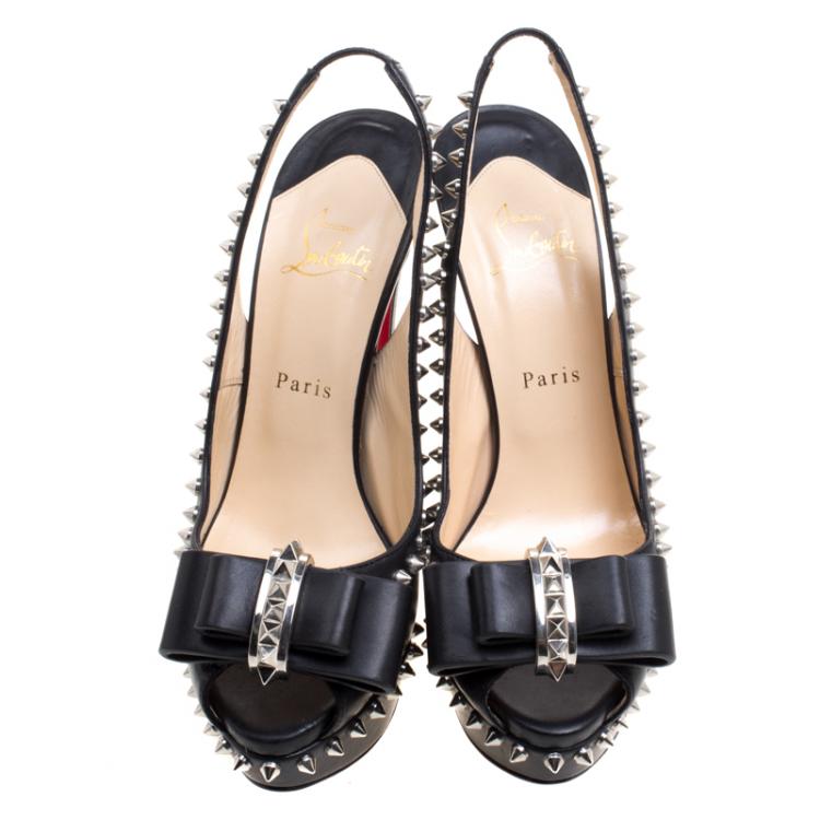 مملوكة مسبقًا Christian Louboutin Black Spike Leather Lady Clou Platform Slingback Sandals Size 40