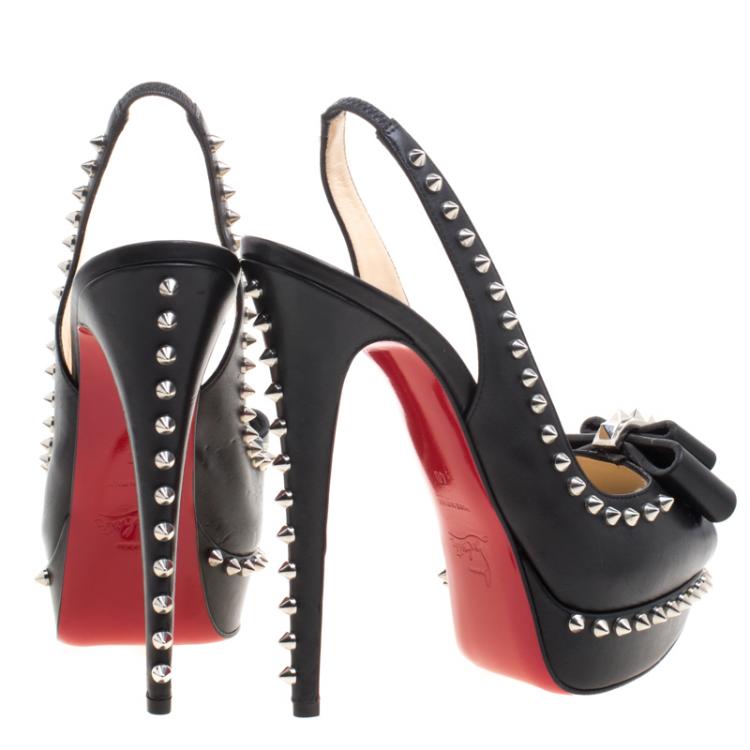 مملوكة مسبقًا Christian Louboutin Black Spike Leather Lady Clou Platform Slingback Sandals Size 40