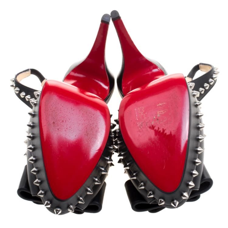 مملوكة مسبقًا Christian Louboutin Black Spike Leather Lady Clou Platform Slingback Sandals Size 40
