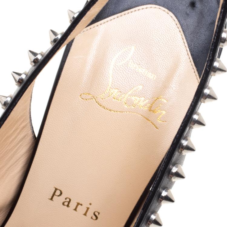 مملوكة مسبقًا Christian Louboutin Black Spike Leather Lady Clou Platform Slingback Sandals Size 40