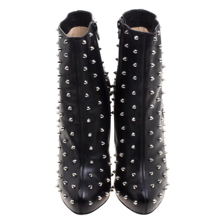 Pre Owned Christian Louboutin Black Leather Lipspikes Ankle Boots Size 40