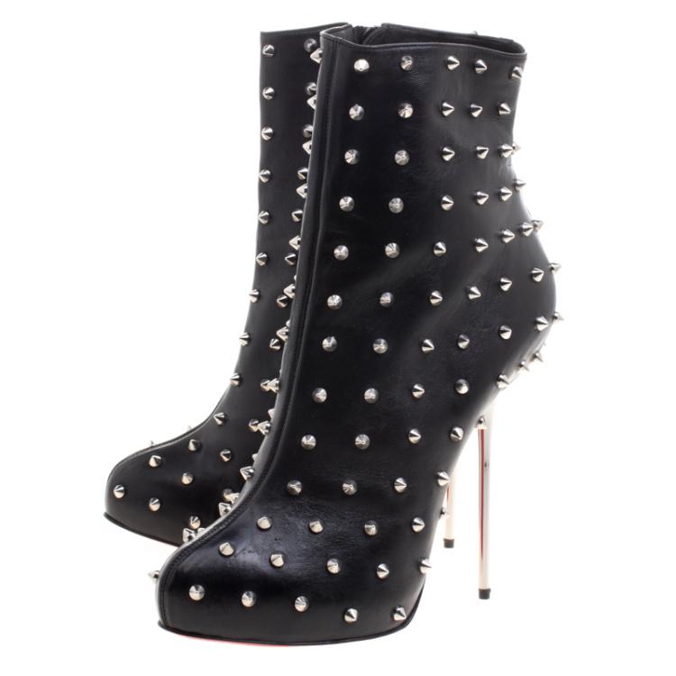 Pre Owned Christian Louboutin Black Leather Lipspikes Ankle Boots Size 40