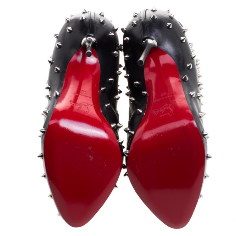 Pre Owned Christian Louboutin Black Leather Lipspikes Ankle Boots Size 40
