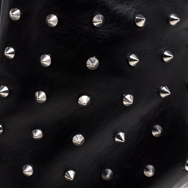 Pre Owned Christian Louboutin Black Leather Lipspikes Ankle Boots Size 40