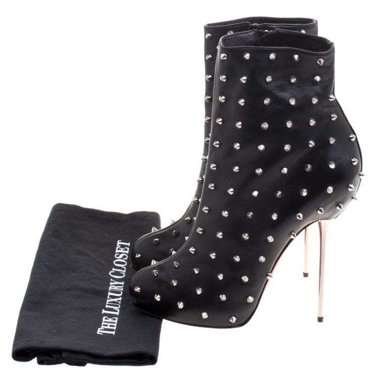 Pre Owned Christian Louboutin Black Leather Lipspikes Ankle Boots Size 40