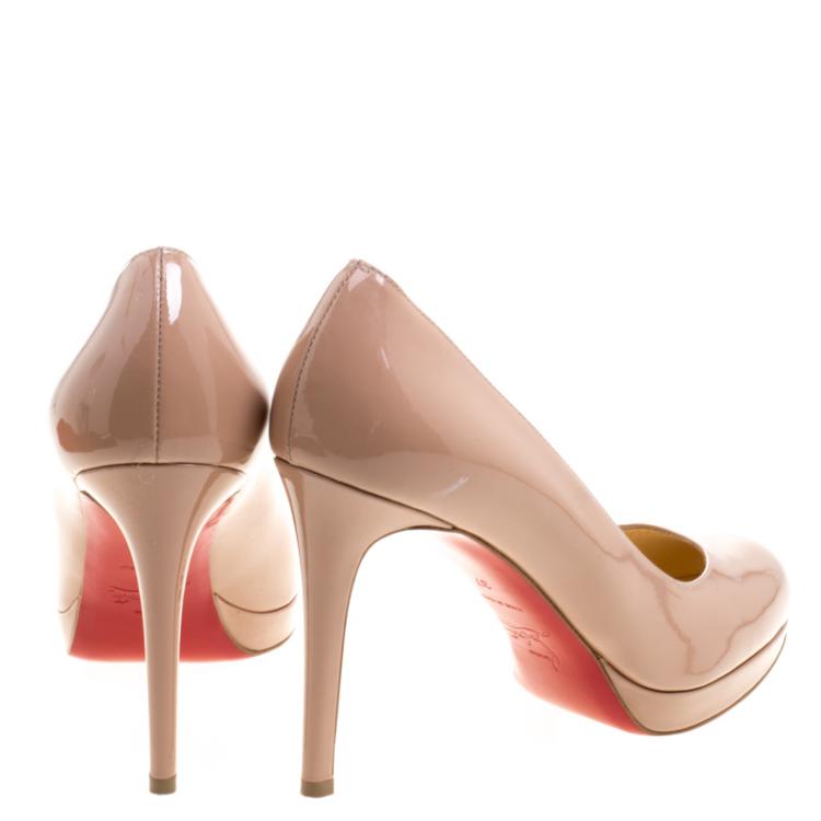Pre Owned Christian Louboutin Beige Patent Leather Neofilo Platform Pumps Size 37