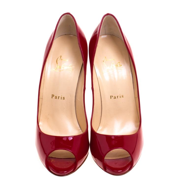 Pre Owned Christian Louboutin Red Patent Leather Maryl Peep Toe Pumps Size 38