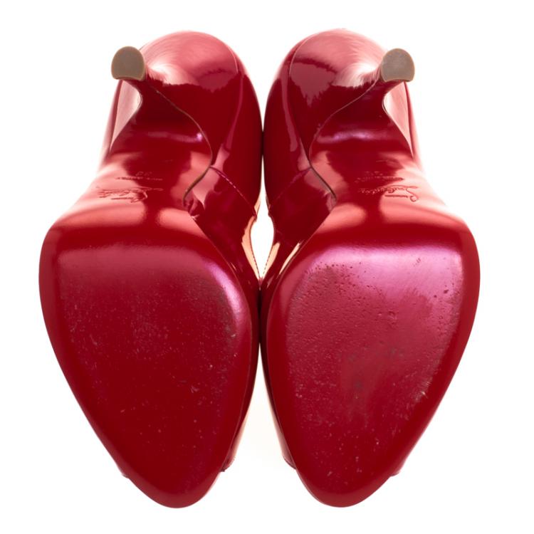 Pre Owned Christian Louboutin Red Patent Leather Maryl Peep Toe Pumps Size 38