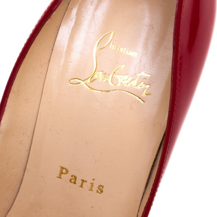 Pre Owned Christian Louboutin Red Patent Leather Maryl Peep Toe Pumps Size 38