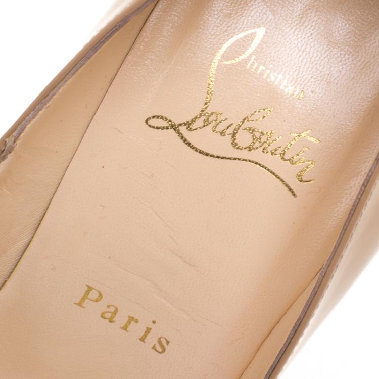 Pre Owned Christian Louboutin Beige Patent Leather Buckle Detail Pumps Size 37.5