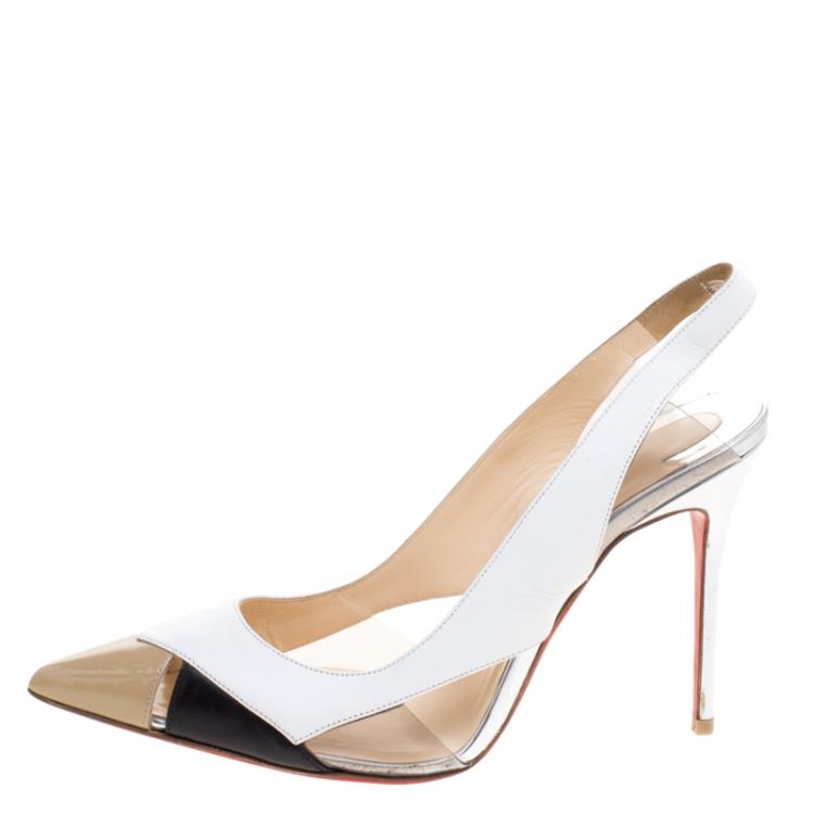 Pre Owned Christian Louboutin Tricolor Leather Air Chance Sling Back Sandals Size 37.5