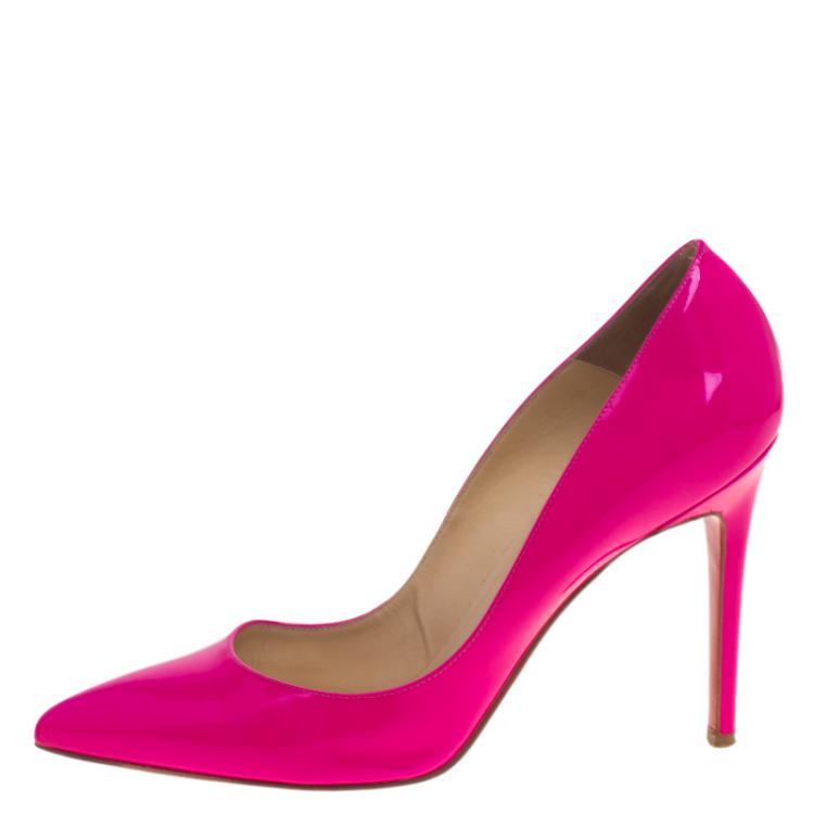 Pre Owned Christian Louboutin Fluorescent Pink Patent Leather So Kate Pumps Size 40.5