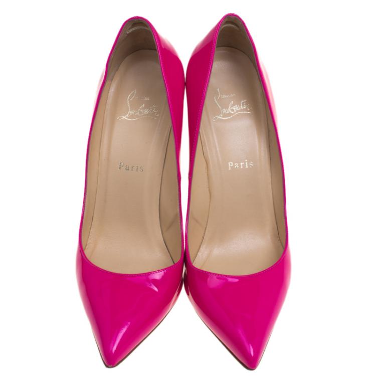 Pre Owned Christian Louboutin Fluorescent Pink Patent Leather So Kate Pumps Size 40.5