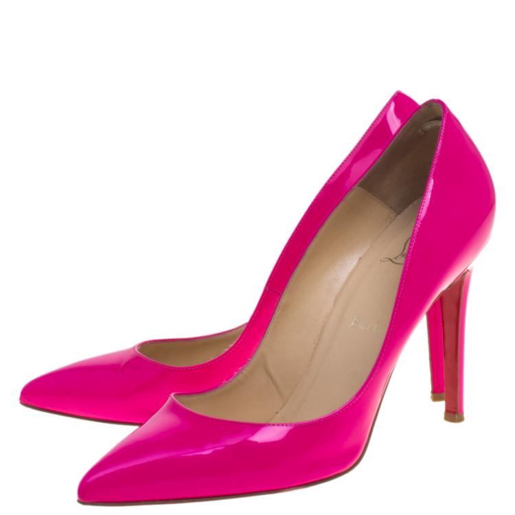 Pre Owned Christian Louboutin Fluorescent Pink Patent Leather So Kate Pumps Size 40.5