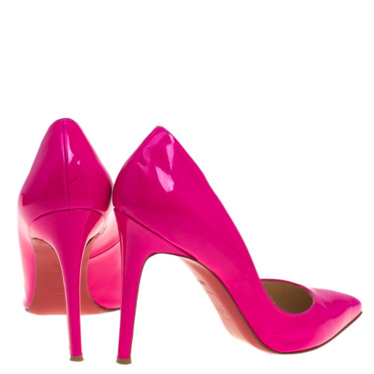 Pre Owned Christian Louboutin Fluorescent Pink Patent Leather So Kate Pumps Size 40.5