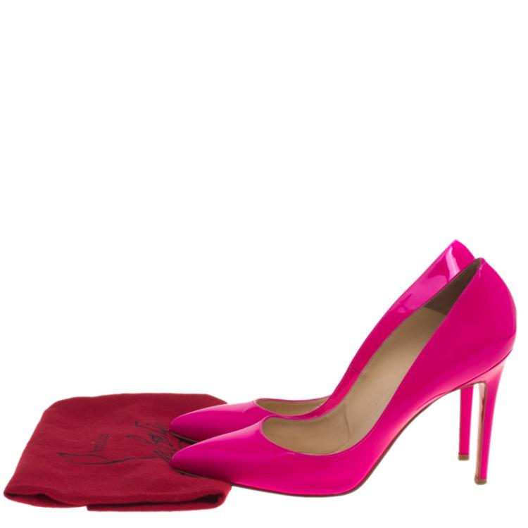 Pre Owned Christian Louboutin Fluorescent Pink Patent Leather So Kate Pumps Size 40.5
