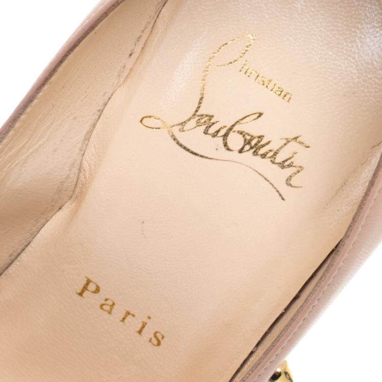 Pre Owned Christian Louboutin Beige Spike Embellished Leather Degraspike Pointed Toe Pumps Size 37