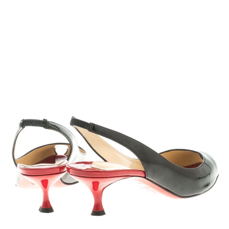 Pre Owned Christian Louboutin Black Patent Leather Peep Toe Slingback Sandals Size 39