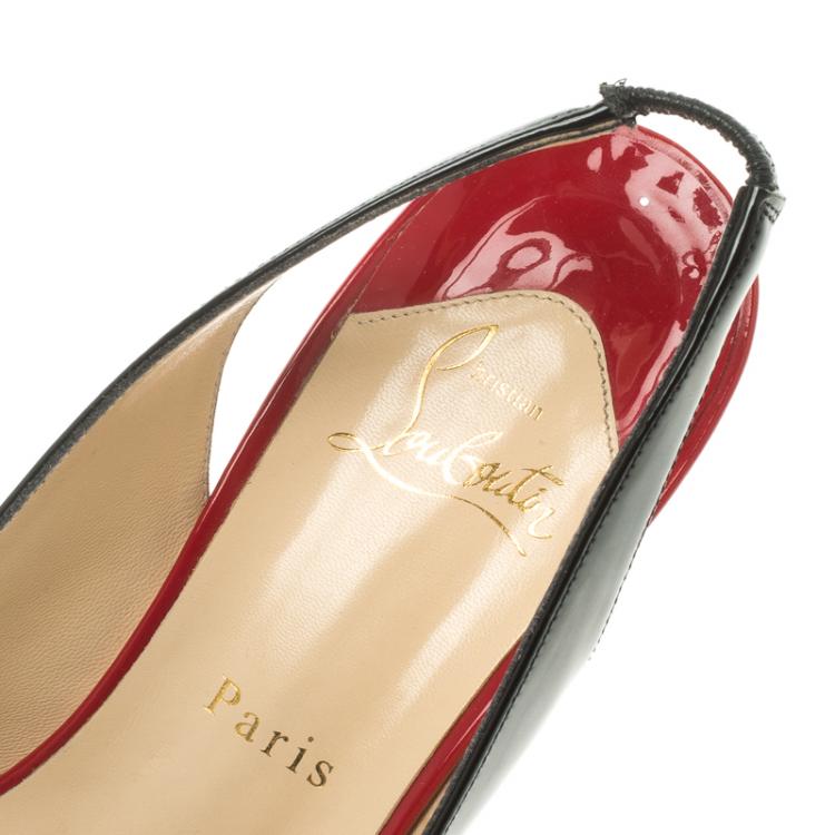 Pre Owned Christian Louboutin Black Patent Leather Peep Toe Slingback Sandals Size 39