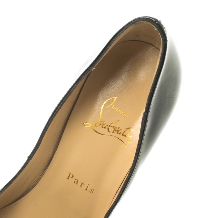 Pre Owned Christian Louboutin Black Patent Leather Jolly Wavy Heel Peep Toe Pumps Size 39