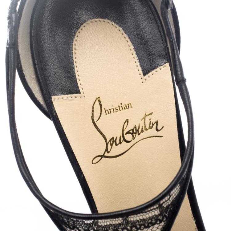 Pre Owned Christian Louboutin Black Lace T-Strap Salonu Sandals Size 40.5