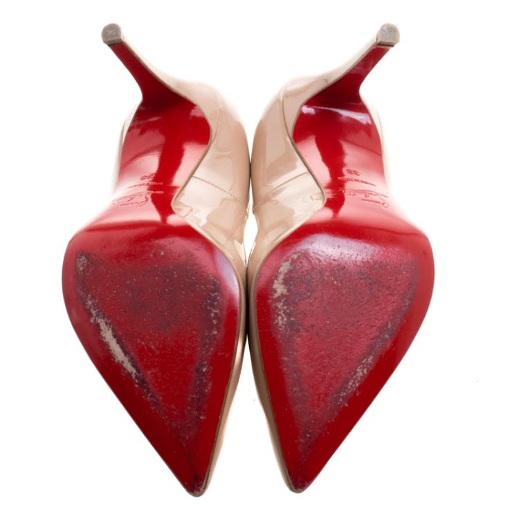 Pre Owned Christian Louboutin Beige Patent Leather Pigalle Pumps Size 38