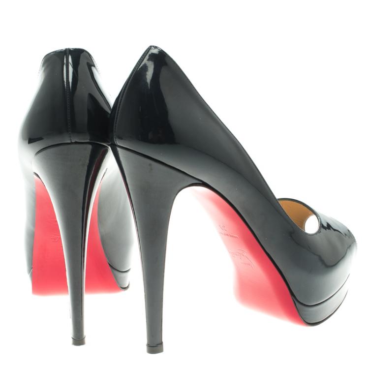 Pre Owned Christian Louboutin Dark Blue Patent Leather Altadama Peep Toe Platform Pumps Size 39