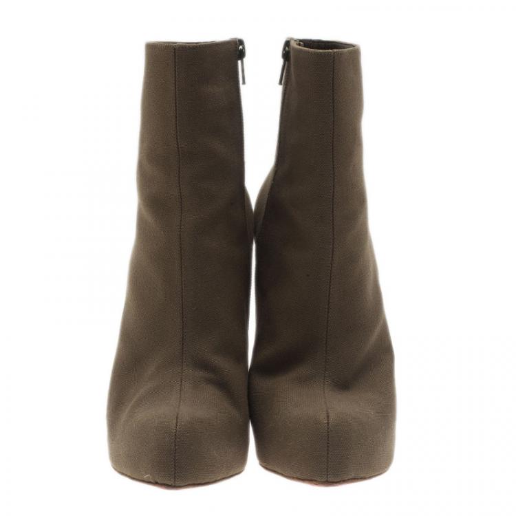 Pre Owned Christian Louboutin Green Canvas Boots Size 42