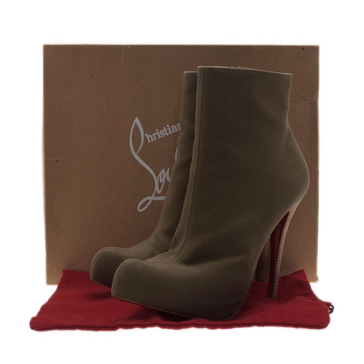 Pre Owned Christian Louboutin Green Canvas Boots Size 42
