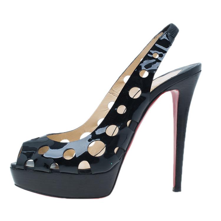 Pre Owned Christian Louboutin Black Patent Ginza Platform Slingback Sandals Size 41