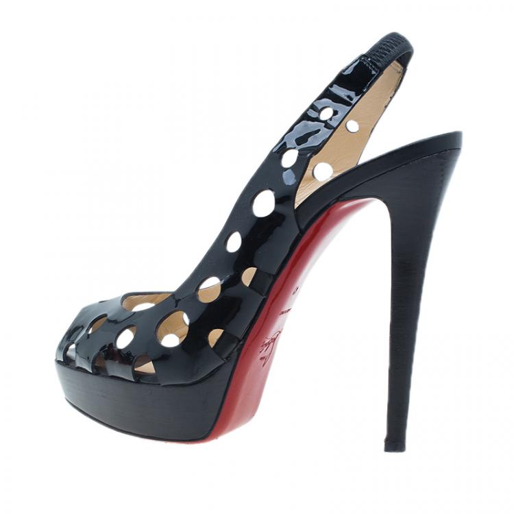 Pre Owned Christian Louboutin Black Patent Ginza Platform Slingback Sandals Size 41