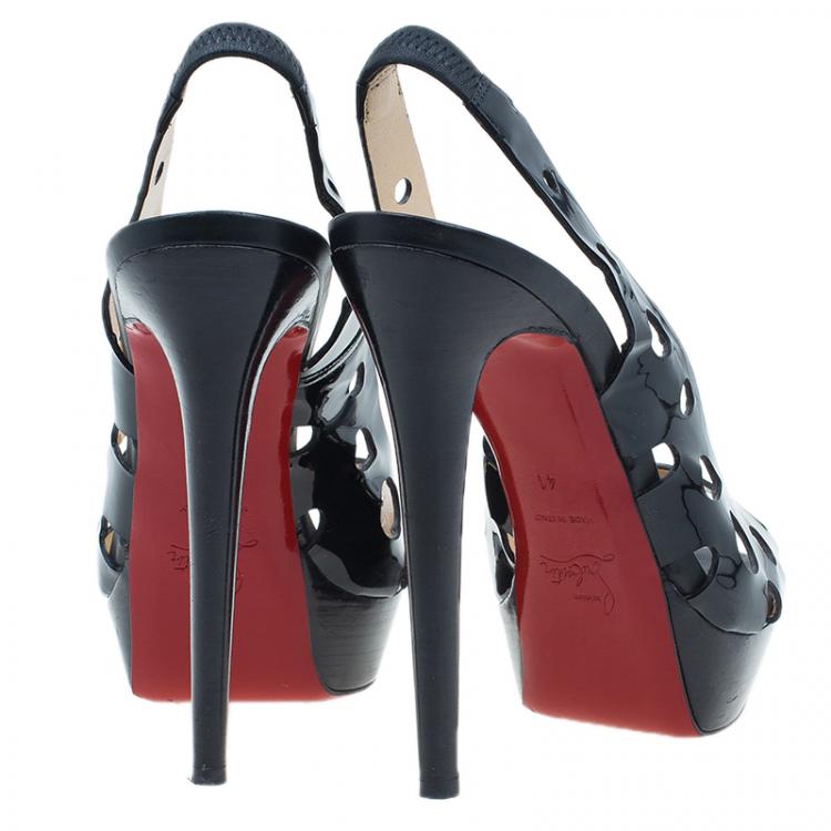 Pre Owned Christian Louboutin Black Patent Ginza Platform Slingback Sandals Size 41
