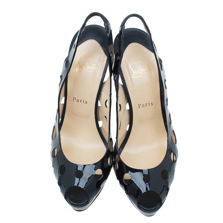 Pre Owned Christian Louboutin Black Patent Ginza Platform Slingback Sandals Size 41