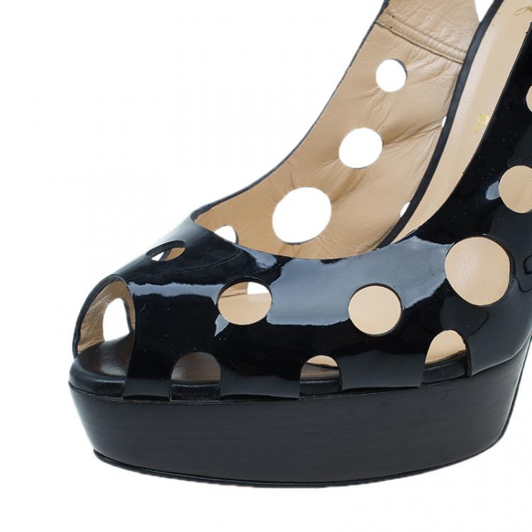 Pre Owned Christian Louboutin Black Patent Ginza Platform Slingback Sandals Size 41