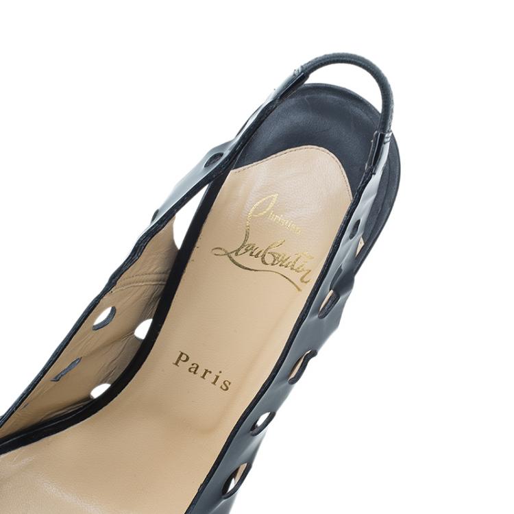 Pre Owned Christian Louboutin Black Patent Ginza Platform Slingback Sandals Size 41