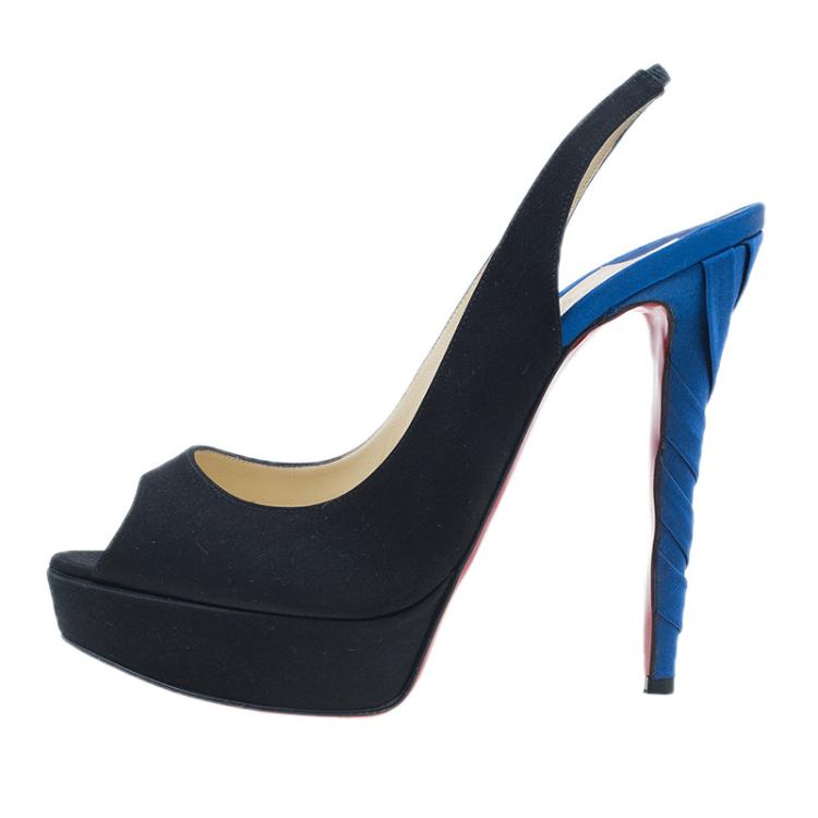 Pre Owned Christian Louboutin Two Tone Satin Plisseta Slingback Sandals Size 40.5