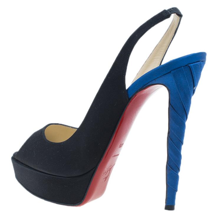 Pre Owned Christian Louboutin Two Tone Satin Plisseta Slingback Sandals Size 40.5