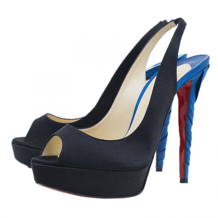 Pre Owned Christian Louboutin Two Tone Satin Plisseta Slingback Sandals Size 40.5
