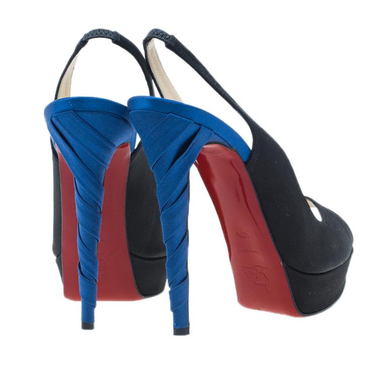 Pre Owned Christian Louboutin Two Tone Satin Plisseta Slingback Sandals Size 40.5