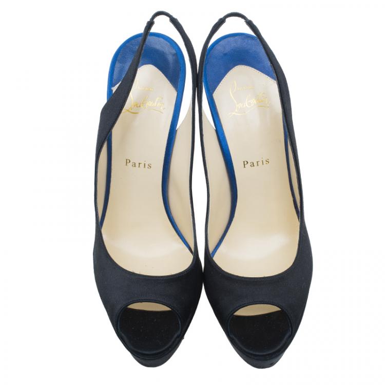 Pre Owned Christian Louboutin Two Tone Satin Plisseta Slingback Sandals Size 40.5