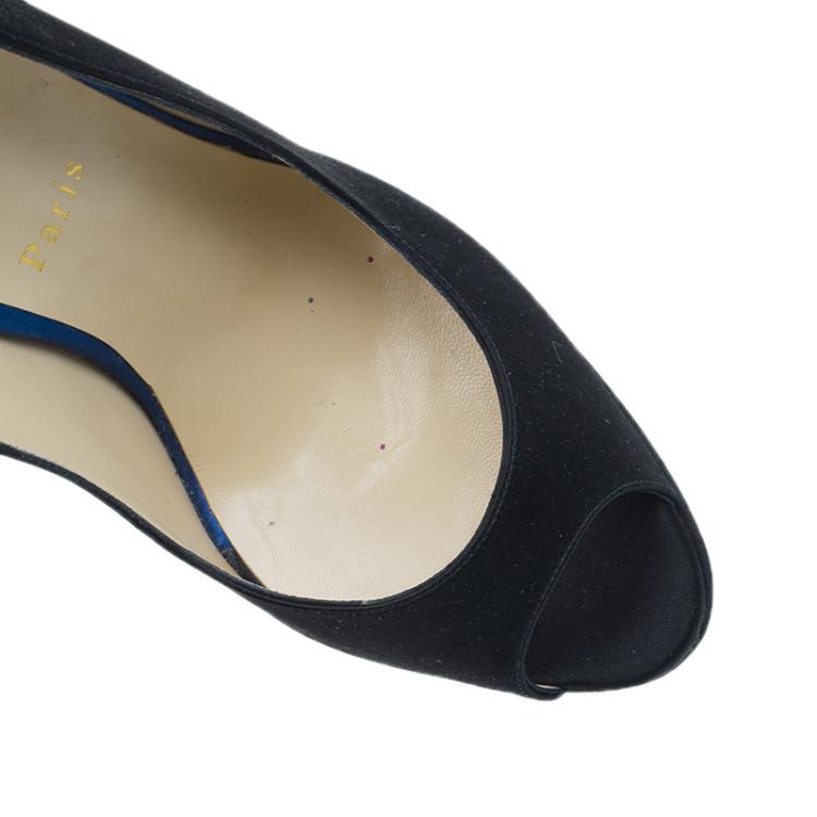 Pre Owned Christian Louboutin Two Tone Satin Plisseta Slingback Sandals Size 40.5