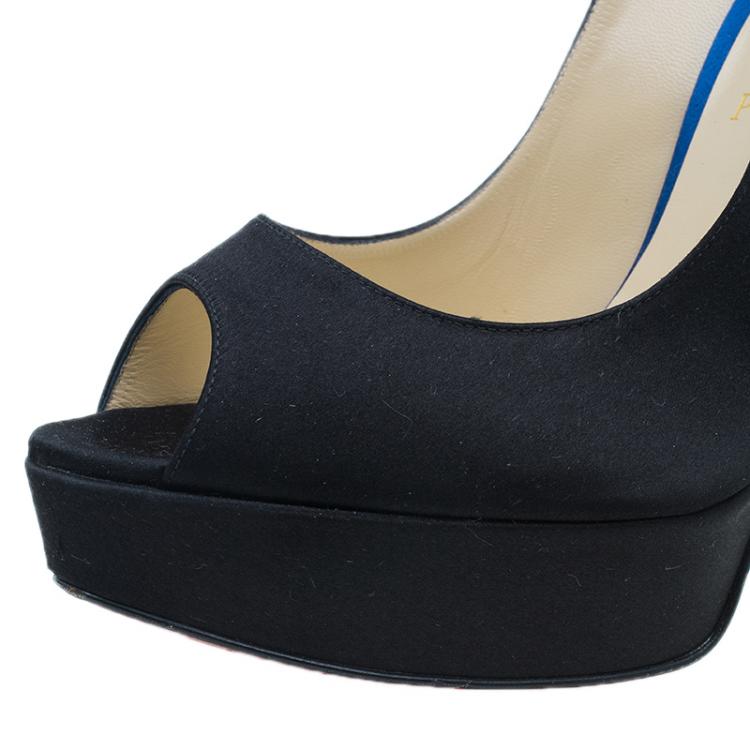 Pre Owned Christian Louboutin Two Tone Satin Plisseta Slingback Sandals Size 40.5