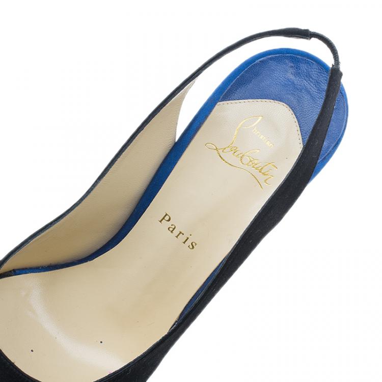 Pre Owned Christian Louboutin Two Tone Satin Plisseta Slingback Sandals Size 40.5