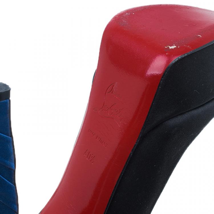 Pre Owned Christian Louboutin Two Tone Satin Plisseta Slingback Sandals Size 40.5