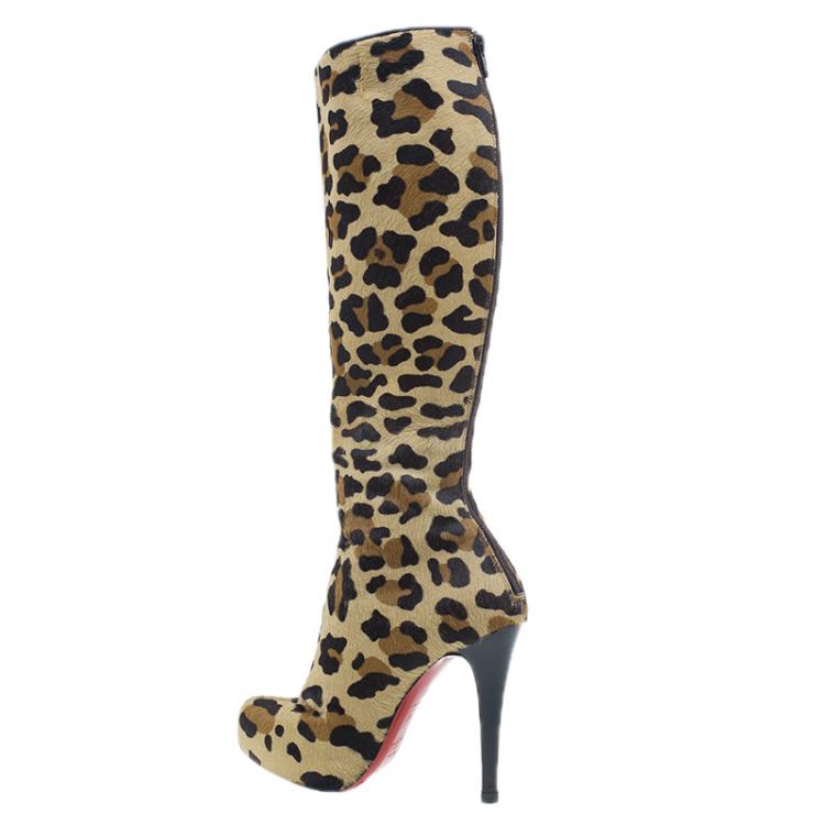 مملوكة مسبقًا Christian Louboutin Leopard Pony Hair Fifi Botta Knee Boots Size 37